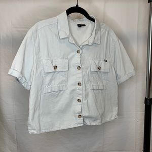 Light blue cropped button up shirt